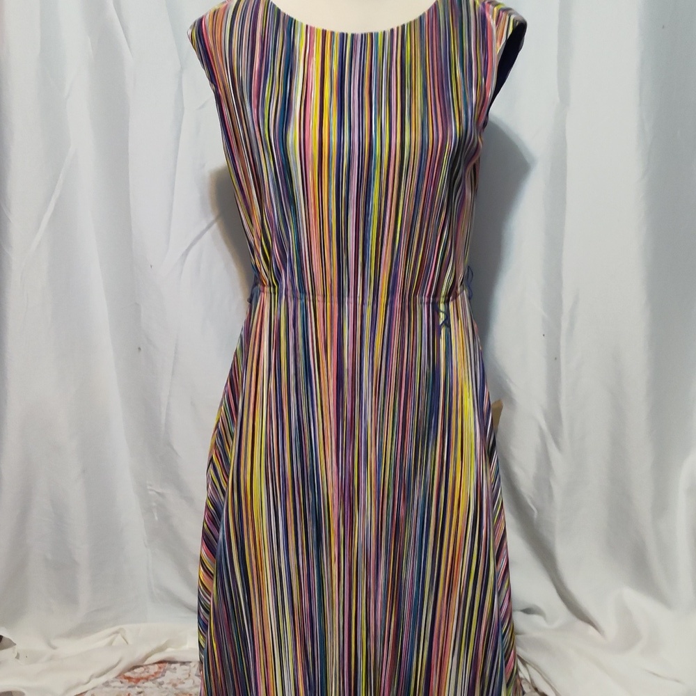 DKNY Colorful Striped Knee Length Dress Missing Belt Size 10 - Picture 2 of 11